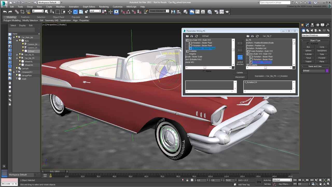 3ds Max Animating a Car Path – 3/4 – Turning the Wheels