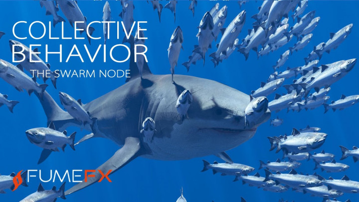 FumeFX Collective Behavior Tutorial – Shark Attacks Fish School in 3ds max.