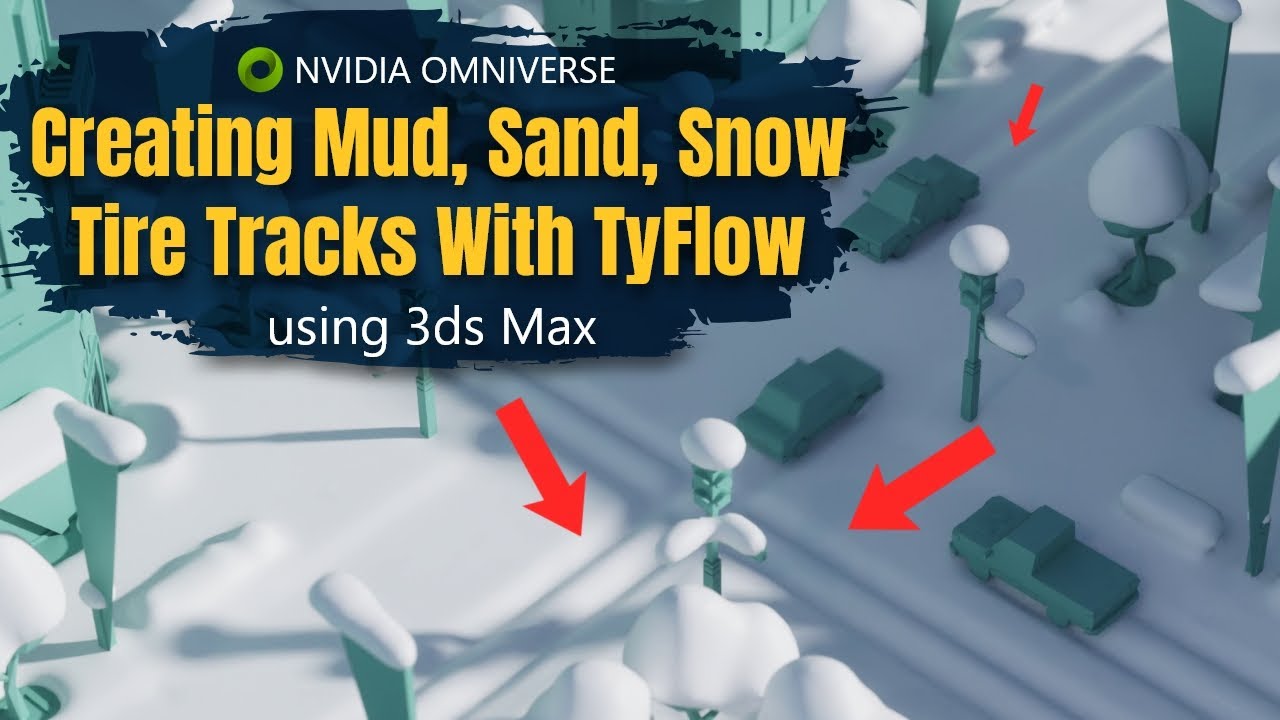 Snow Sand Mud Tire Tracks Deformation in Tyflow 3ds Max and rendering in Nvidia Omniverse Create