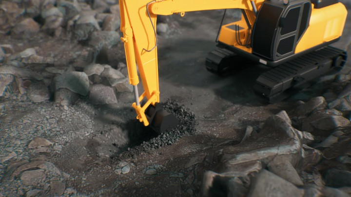 Using 3ds Max TyFlow and Nvidia Omniverse Create to dig/excavate dirt on a construction site