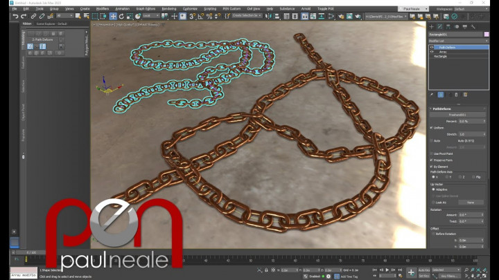 3DSMax Modeling Chain with Splines and the Array Modifier in Max 2023.2+