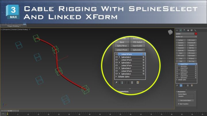 3DS max flexible cable Rigging with SplineSelect and Linked XForm modifier | Hanora 3D