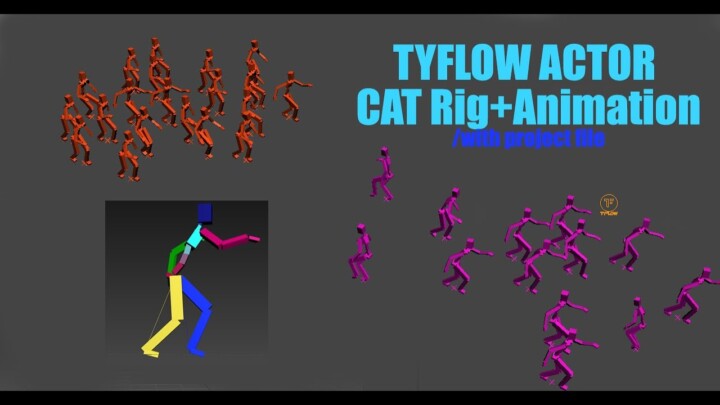TYFLOW simple Actor + Crowd + CAT Rig + Animation + project file