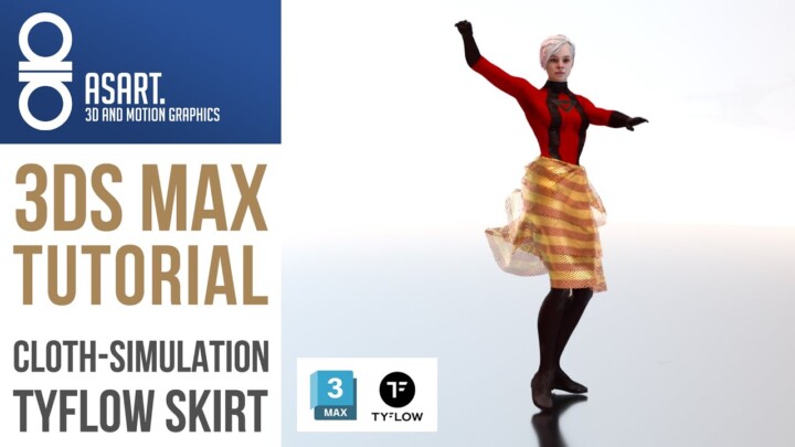 3Ds Max and tyFLOW Pro Tutorial | Skirt Cloth-Sim attached to an animated Model